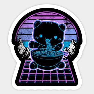 Ramen Cat Kawaii Retrowave Sunset 80s Aesthetic Sticker